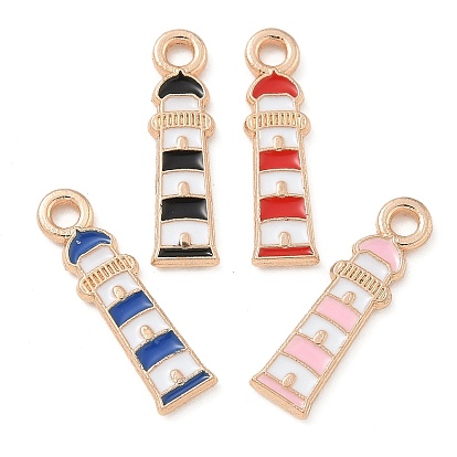 Alloy Enamel Pendants, Light Gold, Cadmium Free & Nickel Free & Lead Free, Lighthouse Charm
