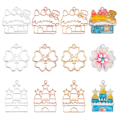 18Pcs 9 Styles Alloy Open Back Bezel Pendants, For DIY UV Resin, Epoxy Resin, Pressed Flower Jewelry, Cadmium Free & Lead Free, Castle
