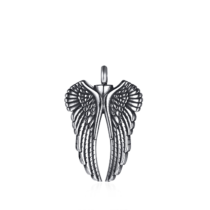 Openable Stainless Steel Memorial Urn Ashes Pendants, Wing