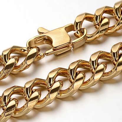 304 Stainless Steel Curb Chain Necklaces, with Lobster Claw Clasps, 21.6 inch (55cm), 12mm