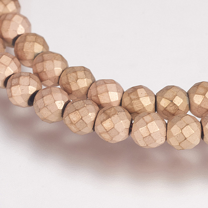 Galvanoplastie non magnétiques hématite synthétique brins de perles, AA grade, ronde à facettes, givré