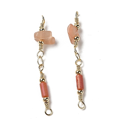Cat Eye Connector Charms, with Brass Findings, Cadmium Free & Nickel Free & Lead Free, Real 18K Gold Plated, Column