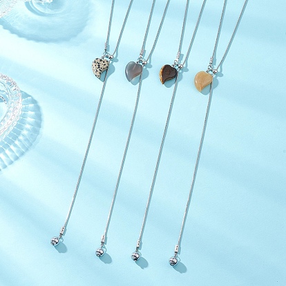 Подвеска в форме сердца из натурального серого агата, топаза, тигрового глаза и далматинской яшмы с бусинами из синтетического немагнитного гематита 304 цепочка-лариата из нержавеющей стали