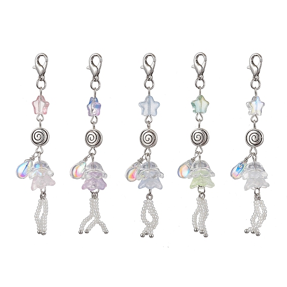 Медузы, стеклянные бусины, подвески, украшения, Плоские круглые резные вихревые бусины из сплава в тибетском стиле и застежки-когти из цинкового сплава