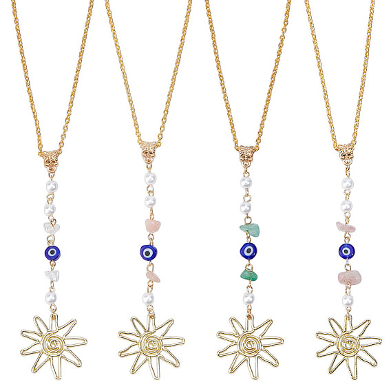 4шт. подвеска из натурального розового кварца, солнечного камня, зеленого авантюрина, стекла и акрила, с железной цепью, для автомобильных подвесных украшений, солнце