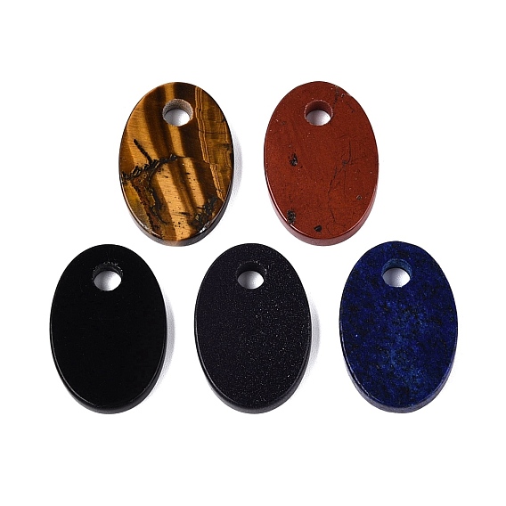 Natural & Synthetic Mixed Stone Pendants, Flat Oval Charms, Mixed Dyed and Undyed