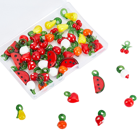 48Pcs 8 Style Handmade Lampwork Pendants, Fruit