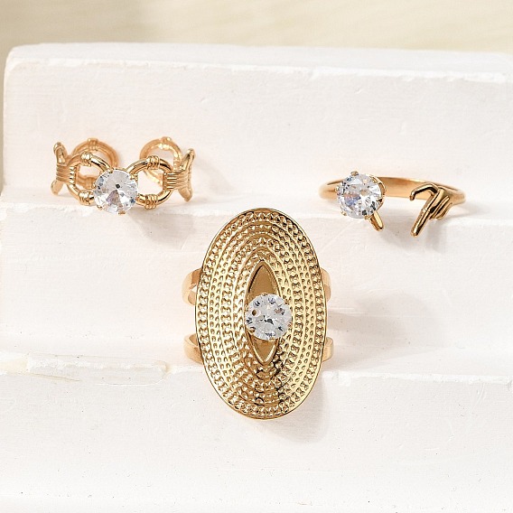 304 открытые манжеты из нержавеющей стали с цирконием и микро-паве для женщин, золотые