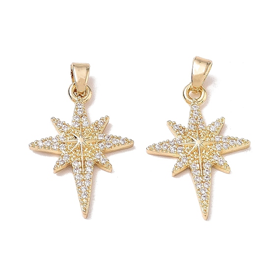 Brass Micro Pave Clear Cubic Zirconia Pendants, Star Charms