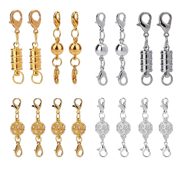 Brass & Alloy Rhinestone Magnetic Clasps Converter, with Lobster Claw Clasps