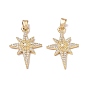Brass Micro Pave Clear Cubic Zirconia Pendants, Star Charms