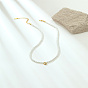 Real 18K Gold Plated Stainless Steel Flat Round Pendant Necklaces, with Imitation Pearl Beaded