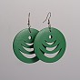 Flat Round Hollow Wood Dangle Earrings, with Platinum Plated Iron Earring Hooks, 70x49mm, Pin: 0.8mm