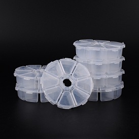 Пластиковые бисера контейнеры, складной шарик хранения, 8 отсеков, плоско-круглые, 10.5x10.5x2.8 см