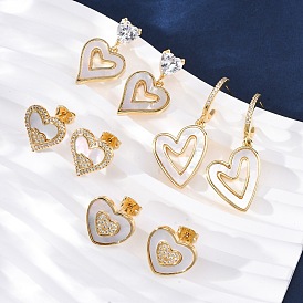 Серьги-гвоздики в форме сердца из латуни с микропаве из прозрачных кубических цирконий, с уха орехов, с оболочкой, без кадмия и без свинца, стойки покрытие, долговечный