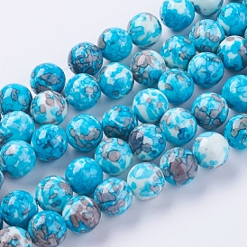 Perles synthétiques en jade blanc océan (pierre de pluie), teint, ronde