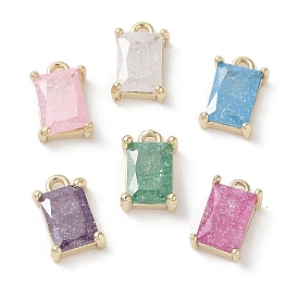 Brass Micro Pave Cubic Zirconia Charms, Real 18K Gold Plated, Rectangle