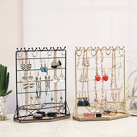 Rectangle Iron Jewelry Display Tower Stands with Wood Base, Jewelry Organizer Holder for Earrings, Bracelet, Necklace Storage