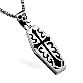 Stainless Steel Skull Coffin Urn Ashes Pendant Necklace, Memorial Jewelry for Men Women