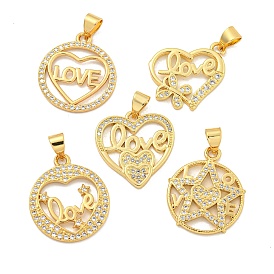 Rack Plating Brass Micro Pave Cubic Zirconia Pendants, Long-Lasting Plated, Cadmium Free & Lead Free, Real 18K Gold Plated