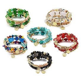 Bohemian Handwork Multi-Colored Stone Beaded Bracelet, Acrylic