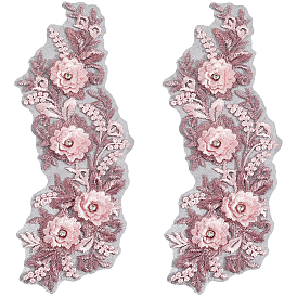 Аппликации из полиэфирного кружева с вышивкой, швейные принадлежности, со стразами, цветок