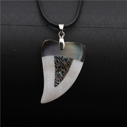 Stylish Wolf Fang and Abalone Shell Pendant Necklace - Unique Animal Jewelry