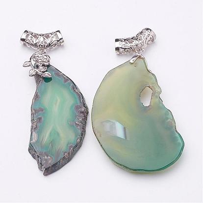 Natural Agate Slices Pendants, Mixed Agate Slabs Charms, with Brass Findings, Dyed, Mixed Color