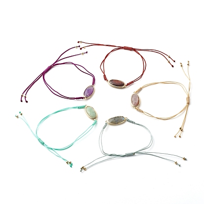 Natural Stone Oval  Link Bracelet, Adjustable Bracelet for Her