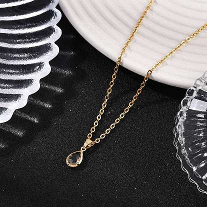 Латунный кулон в форме капли с прозрачным стеклом 304 ожерелья из нержавеющей стали с цепочкой для женщин