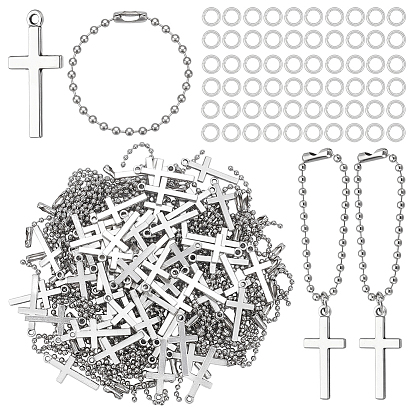 60Pcs Alloy Pendant, Cross Charms, 60Pcs Iron Ball Chains for Price Tag Chains