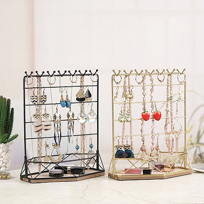 La tour d'affichage de bijoux en fer rectangulaire se dresse avec une base en bois, support organisateur de bijoux pour boucles d'oreilles, Bracelet, stockage de collier