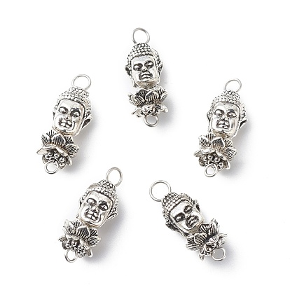 Tibetan Style Alloy Connector Charms, with 304 Stainless Steel Loops, 3D Buddha with Lotus