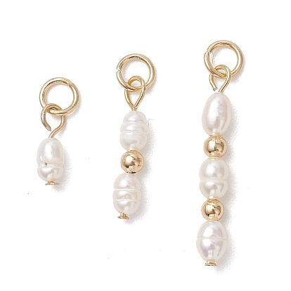 3шт. 3 стили подвесок из натурального культивированного пресноводного жемчуга в виде рисовых зерен, с 304 петлями из нержавеющей стали, цветочный белый