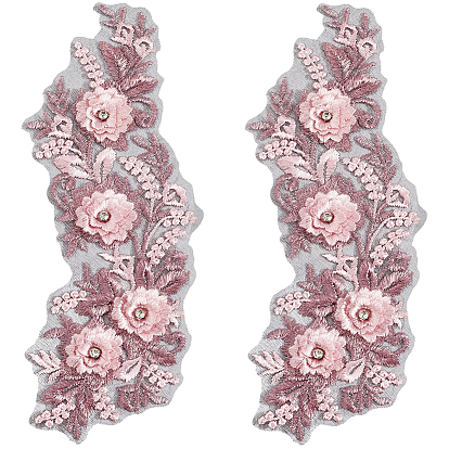 Аппликации из полиэфирного кружева с вышивкой, швейные принадлежности, со стразами, цветок