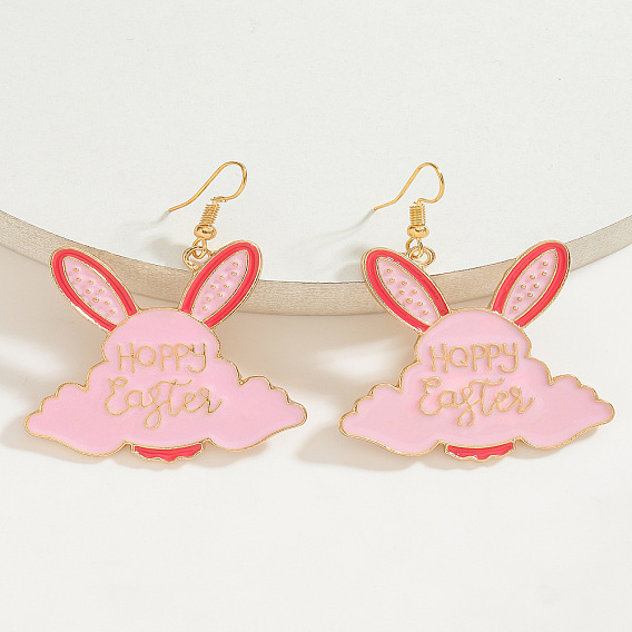 Пасхальные серьги-подвески из цинкового сплава с эмалью, кролик