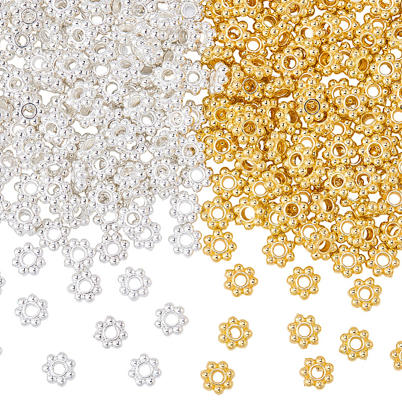 600 шт. 2 цвета тибетский стиль сплав бусины ромашки разделительные бусины, без кадмия и без свинца, гранулированные бусины