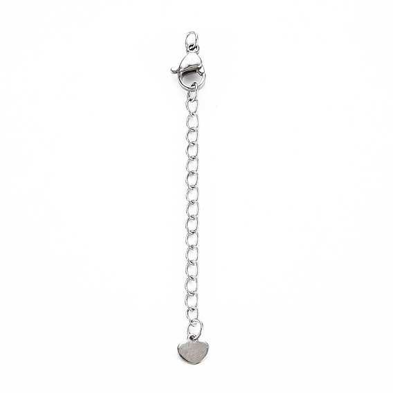 304 Stainless Steel Chain Extender, Cadmium Free & Nickel Free & Lead Free, with Clasps and Tiny Heart Charm