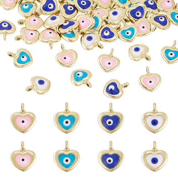 40Шармы из сплава эмали, без кадмия и без свинца, золотой свет, сердце с оберегом от сглаза