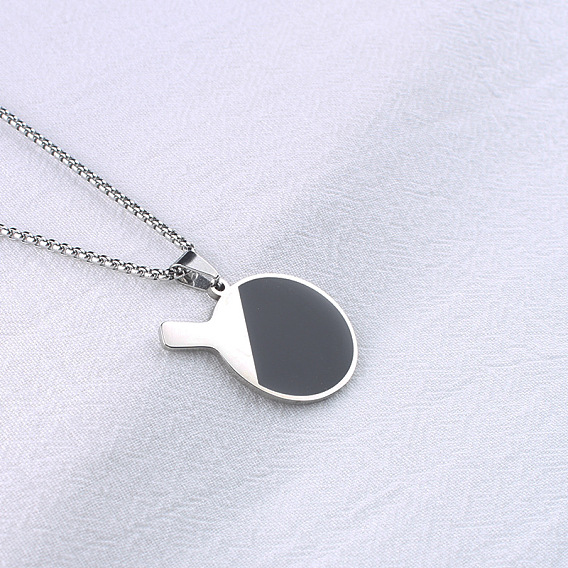 304 Stainless Steel Enamel Blak Table Tennis Bats Pendant Box Chain Necklaces for Men