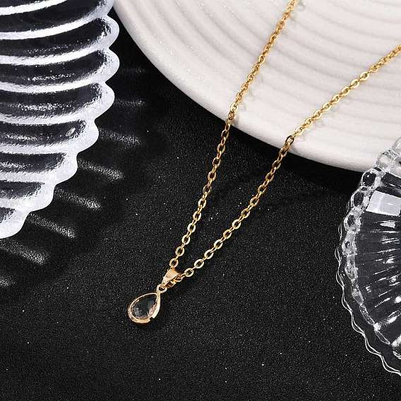 Латунный кулон в форме капли с прозрачным стеклом 304 ожерелья из нержавеющей стали с цепочкой для женщин