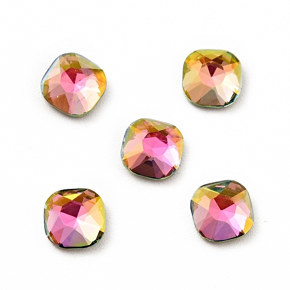 K9 Glass Rhinestone Cabochons, Flat Back & Back Plated, Faceted, Square