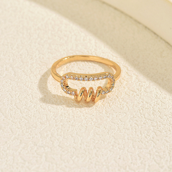 Brass Micro Pave Cubic Zirconia Finger Rings for Women, Paperclips