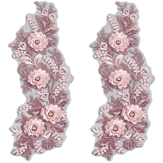 Аппликации из полиэфирного кружева с вышивкой, швейные принадлежности, со стразами, цветок