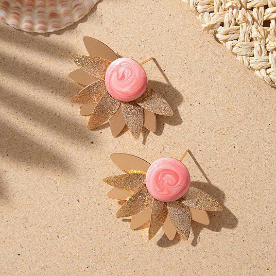 Цветок сплава эмали серьги стержня, золотые