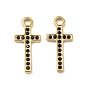 Vacuum Plating 201 Stainless Steel with Rhinestone Pendants, Religion Corss Charms, Real 18K Gold Plated
