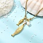 Rice Natural Pearl 304 Stainless Steel Fish Pendant Box Chain Necklaces for Women