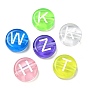 Transparent Acrylic European Beads, Large Hole Beads, Flat Round with Letter