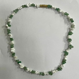 Colliers de perles en aventurine naturelle et porcelaine, avec fermoir à vis en acier inoxydable plaqué or, puce