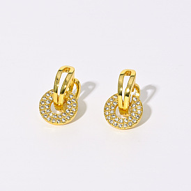 Geometric Trendy 14K Gold Earrings with Circular Zirconia Stones